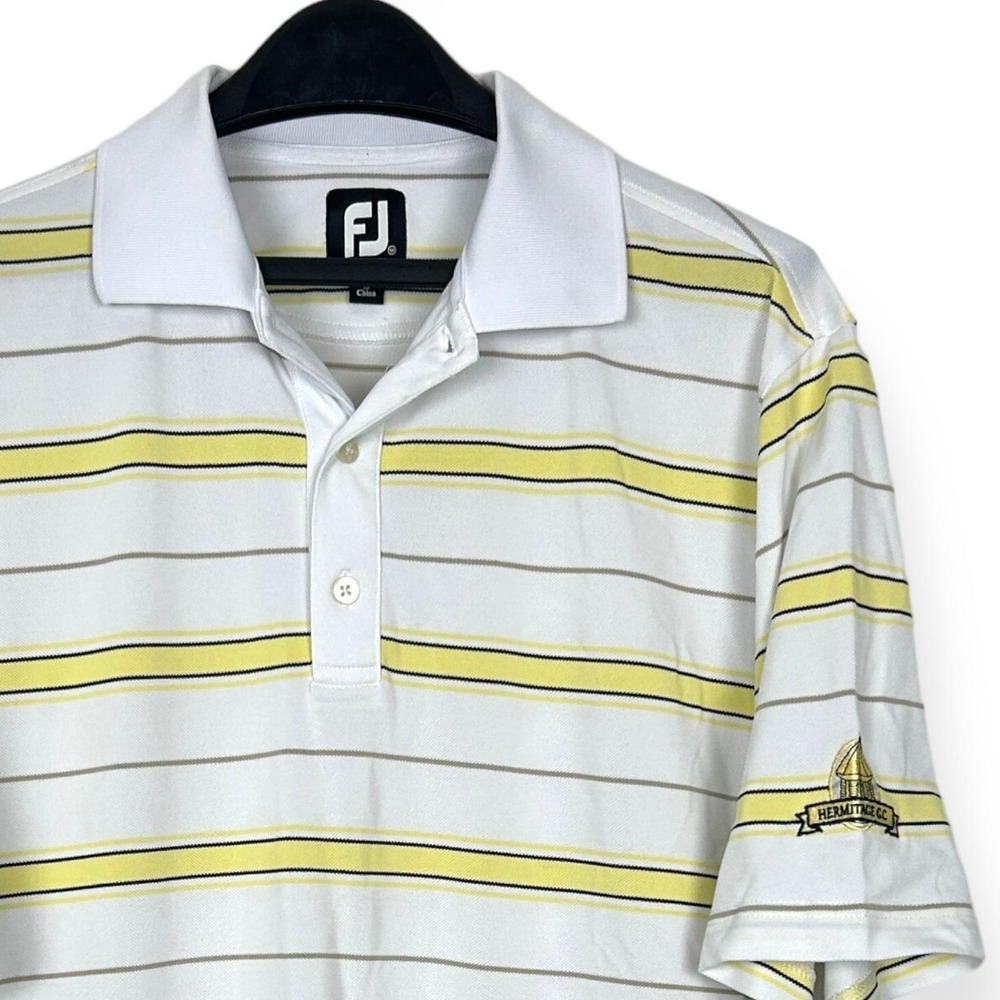 FootJoy Mens Medium Golf Polo Wicking Polyester Stretch Striped Yellow Hermitage